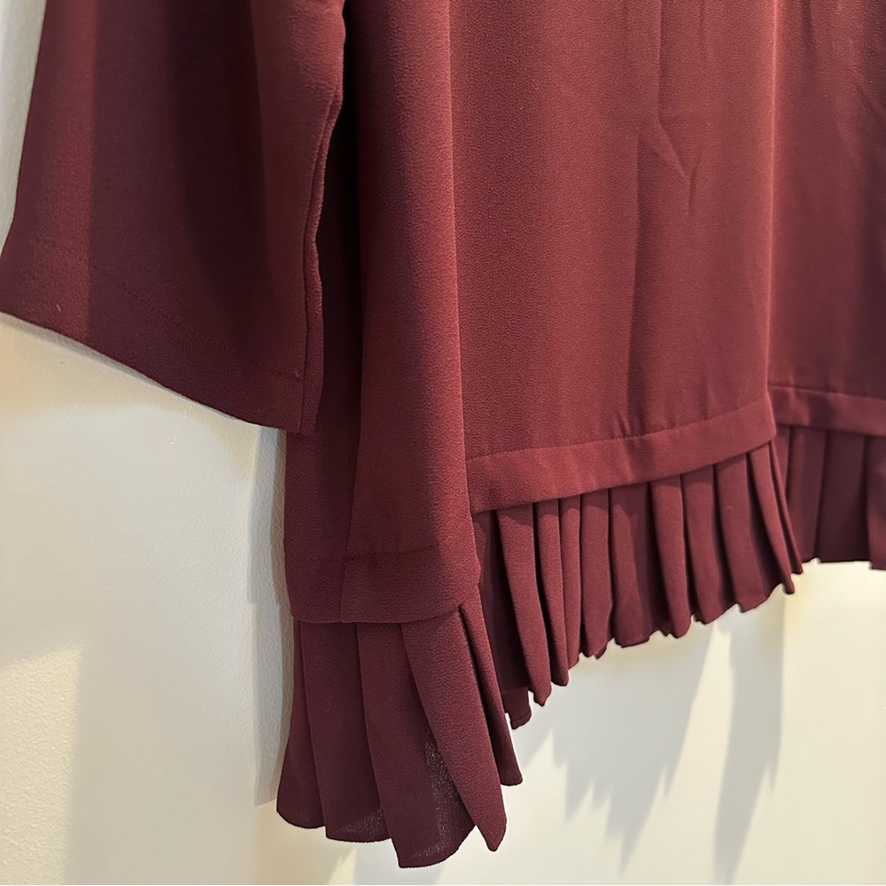 J. Jill 3/4‑Sleeve Blouse Women’s Small | Burgundy/Wine Pleated‑Hem Tunic Top - Picture 8 of 8